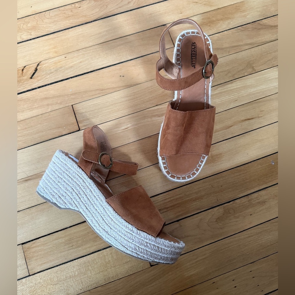Seychelles Womens‎ Stacked Platform Espadrille Sandals Vegan Brown